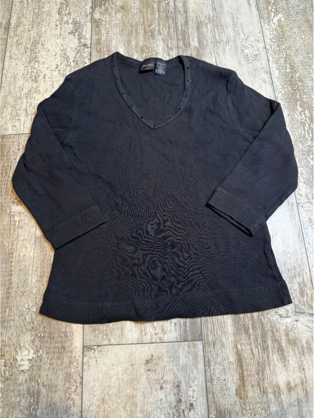 Xhilaration Womens XL Black Ribbed V Neck Long Sleeve Top Y2K